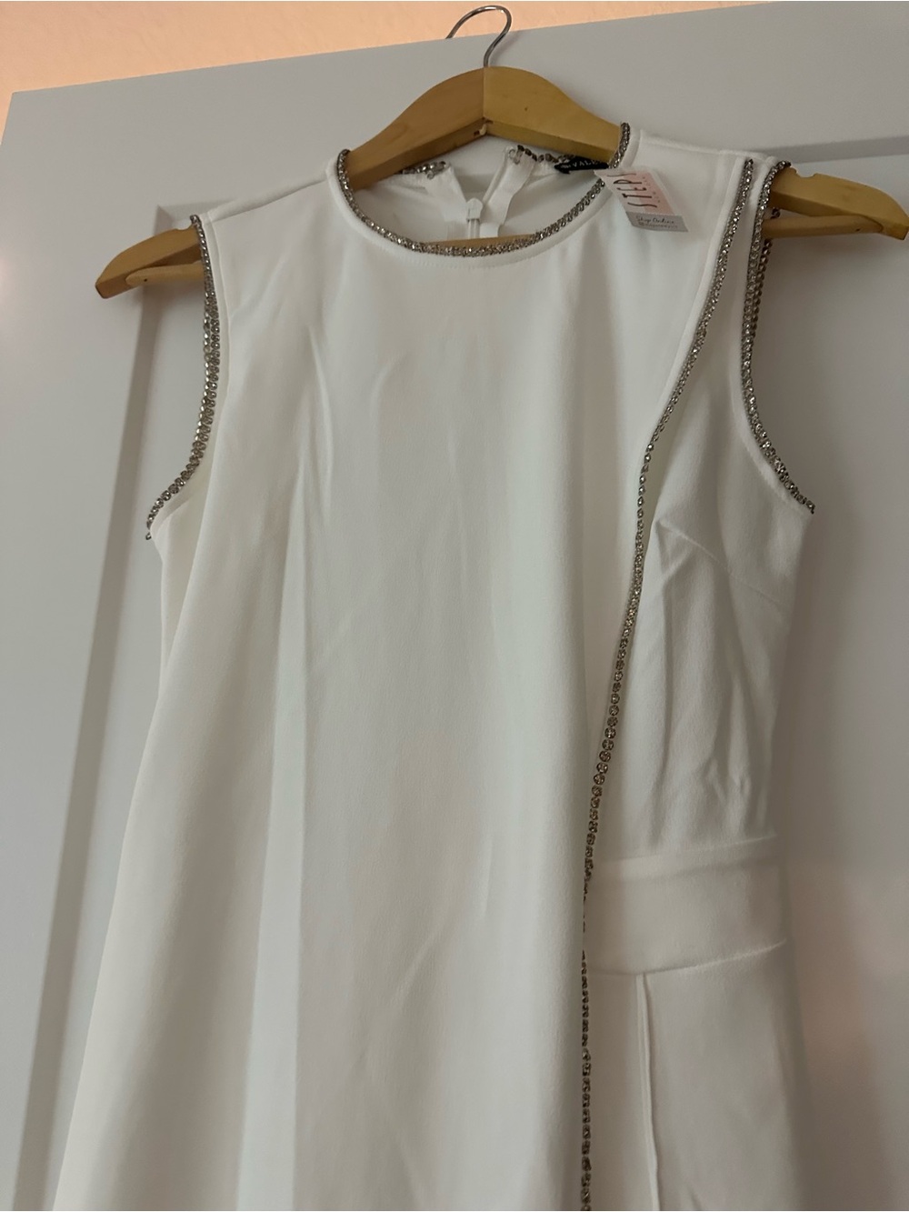 White Sleeveless Embellished Shift Dress - Brand: